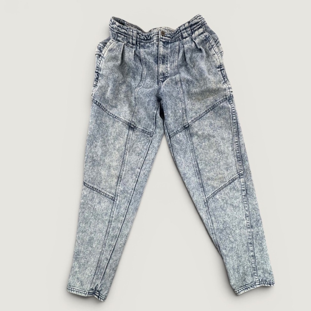 Vintage Bugle Boy Acid Wash Pleated Tapered Jeans Light Blue 80s 90s 31x31